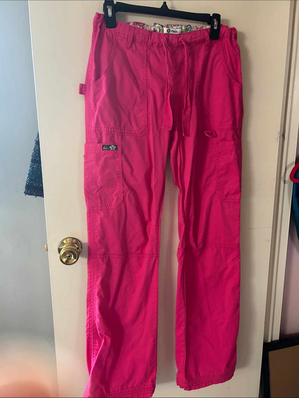 Koi Bright Pink Cargo scrub Pants with Drawstring Waist